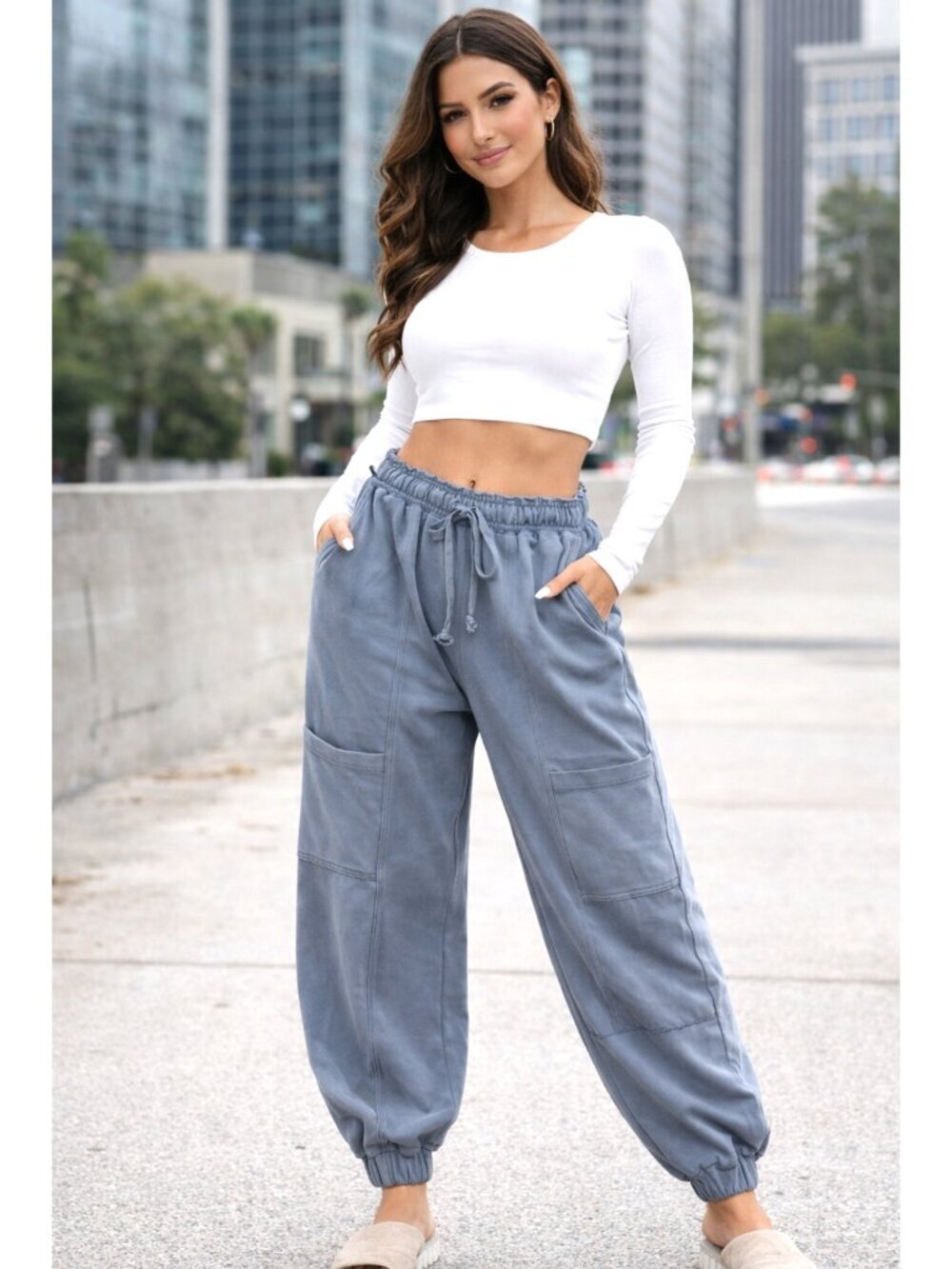 Oli & Hali Harem Pants Small relaxed loose Baggy Pockets elastic waist Joggers